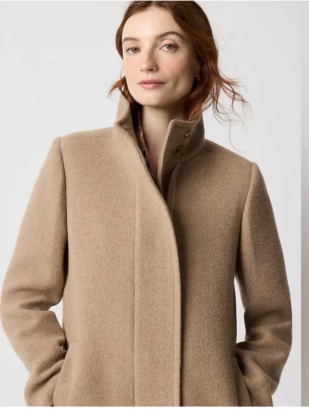 NWT J Crew Women's Button-Neck Wool blend Cocoon Camel Tan City Coat size 4